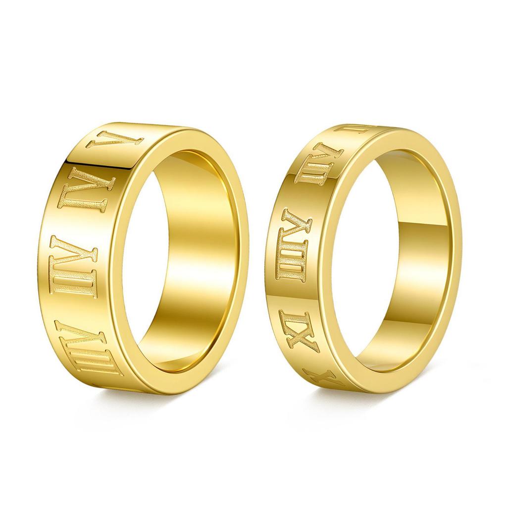 Trendy Men's Titanium Steel Roman Numerals Ring - Non-fading Vacuum Plated Jewelry.
