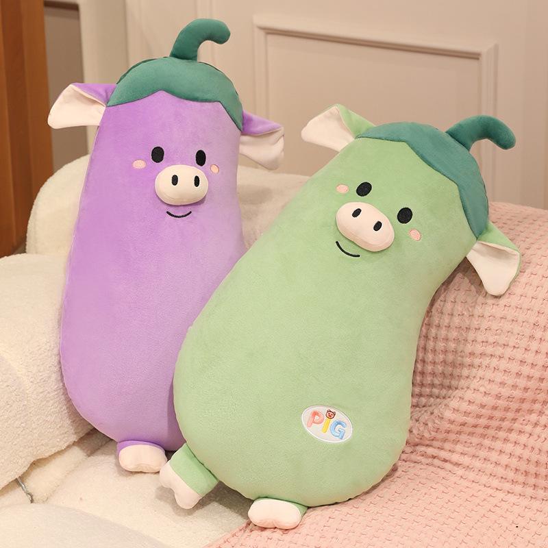 Eggplant Piggy Doll Long Hug Pillow for Kids - Sleeping, Soothing, Back Support Cushion