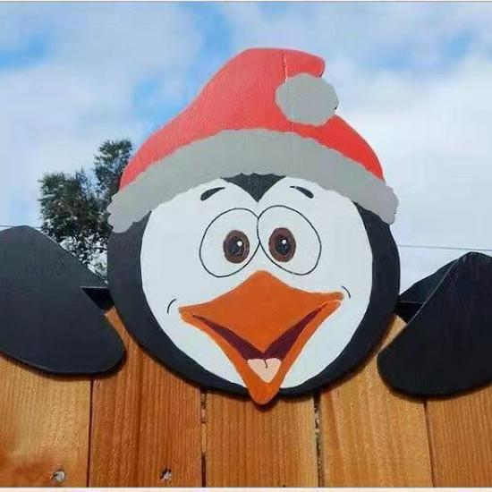Popular Outdoor Christmas Fence Decoration: Santa Claus and Reindeer Peeking