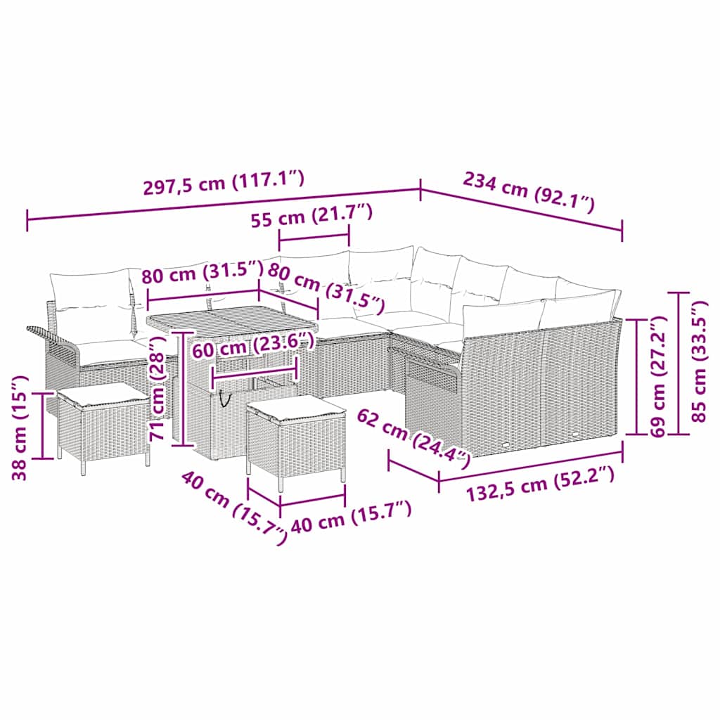 12 Piece Garden Sofa Set with Cushions Black Poly Rattan