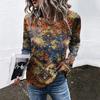 Spring and Autumn Round Neck Flower Pattern 3D Printed Top Fashionable Casual Retro Long Sleeved Women's T-shirts