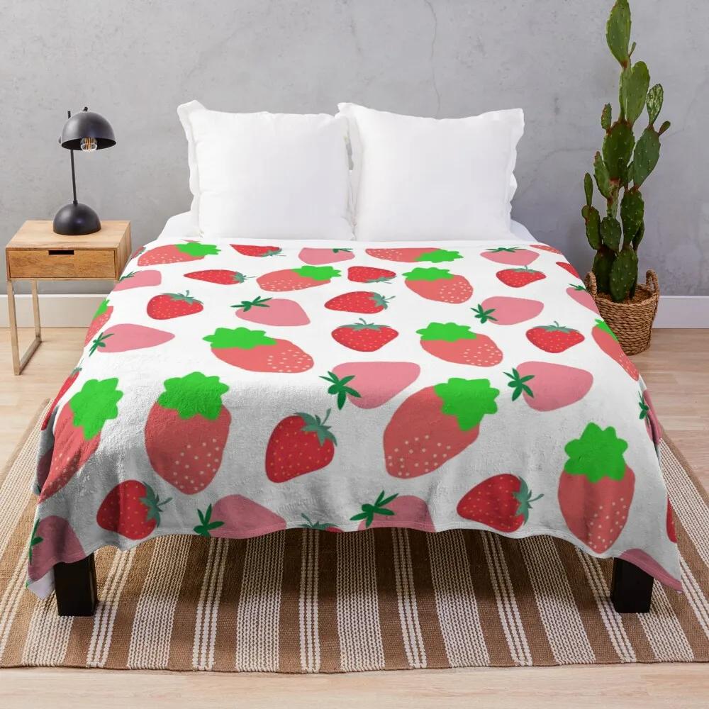 Fresh Strawberry Fruit Flannel Throw Blanket For Sofa Couch Bed Living Room Blanket King Queen Size Super Soft Warm Lightweight