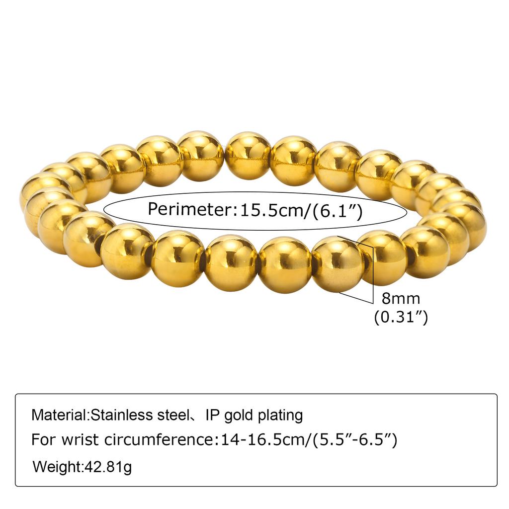 Vnox Gold Color Stainless Steel Beads Bracelet for Women Men,Classic Ball Chain Bracelet Stretchable Elastic Wristband Jewelry