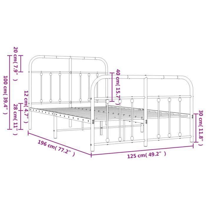 VidaXL Cadre de lit métal avec tête de lit-pied de lit blanc 120x190cm 352642