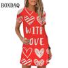 Elegant and sweet love pattern printed mini dress for women and girls, short sleeved, summer, spring, oversized sun dress