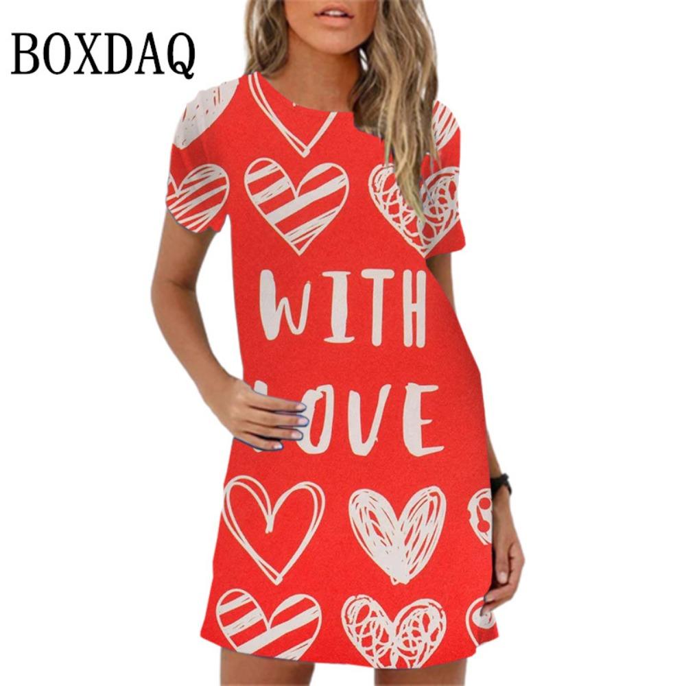 

Элегантное и милое мини-платье с принтом в виде любви для женщин и девочек, с короткими рукавами, летнее, весеннее, просторное платье-сарафан 5XL