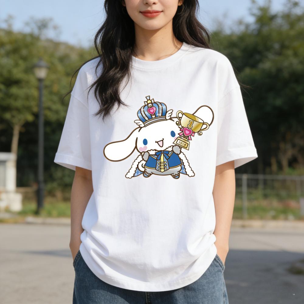 2026 New Cinnamoroll Crown Trophy Cartoon Print Tshirt Family Matching Outfits Casual Short Sleeve Tee for Women Unisex Kids Tees