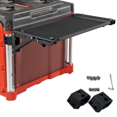 Foldable Magnetic Workbench For Tool Storage Having Rubber Coated Tray And Aluminum Frame Connects To System Cases