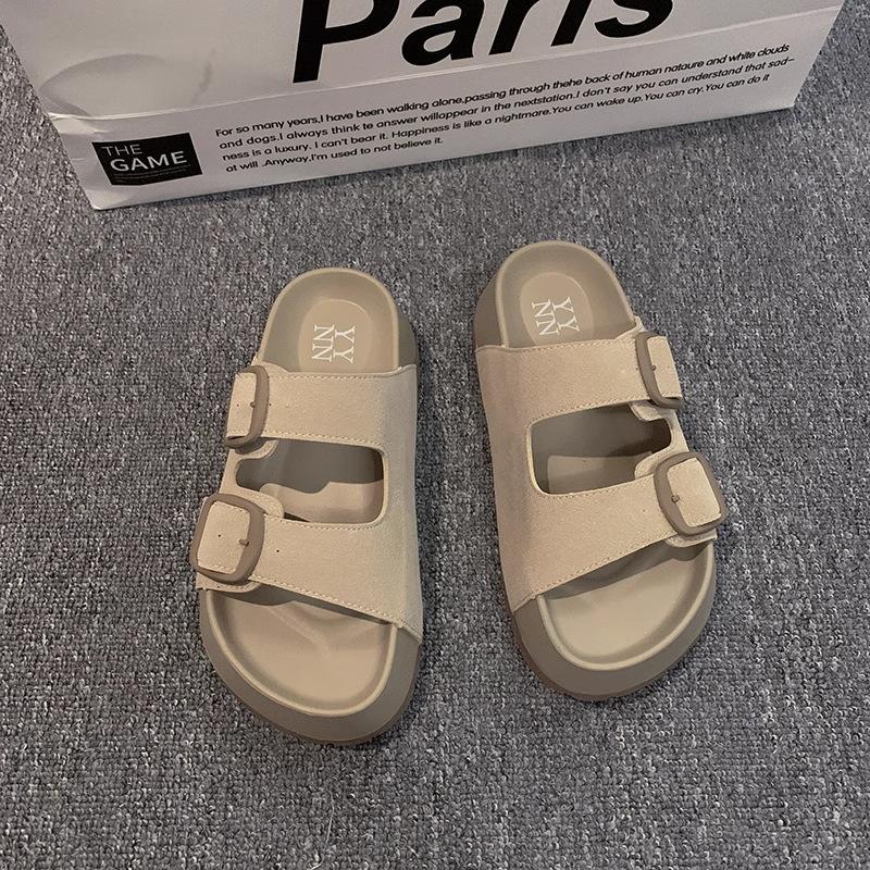 

Platform shoes women s new women s cool slippers summer wear soft bottom beach round head sandals non-slip wear 35 бежевый