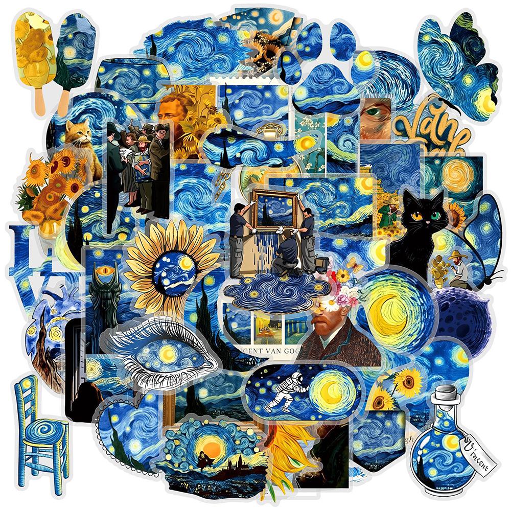 10/30/50pcs Transparent Van Gogh Sunflower Cartoon Stickers Aesthetic Artsy Graffiti Stationery Diary Laptop
