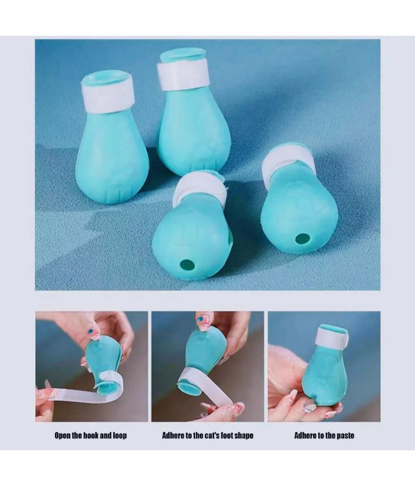 1Set Cat Muzzle Pet Grooming Cover Accessory Cat Anti Bite Anti Licking Space Hood Breathable Helmet with 4 Silicone Paw Shoes