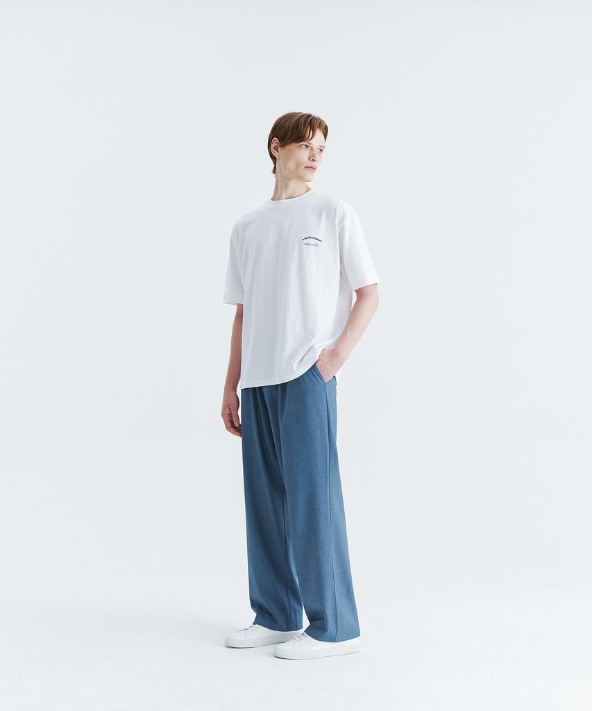 WHOLOVESART Unisex Semi-Wide Elastic Waist Slacks Smoke Blue
