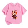 Kids Boys Girls Crew Neck Short Sleeve T-Shirt, 100% Cotton Casual Tees with Fiery Demon Cartoon Character Print, Soft Breathable Summer Daily Wear fo