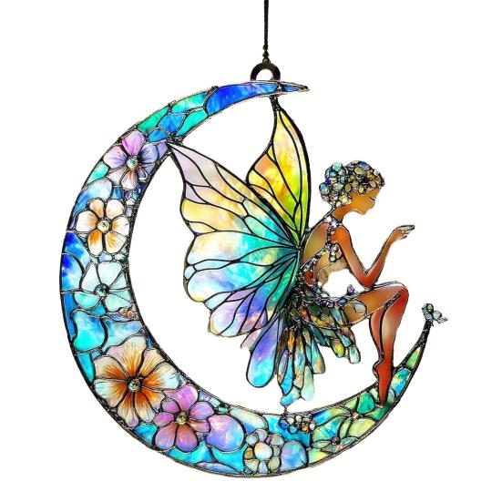 Sonnenfänger Acryl Buntglas-Effekt Schmetterling/Libelle/Fee Ornament Fensterhänger Dekor Feiertagsgeschenk für Frauen Mama Oma
