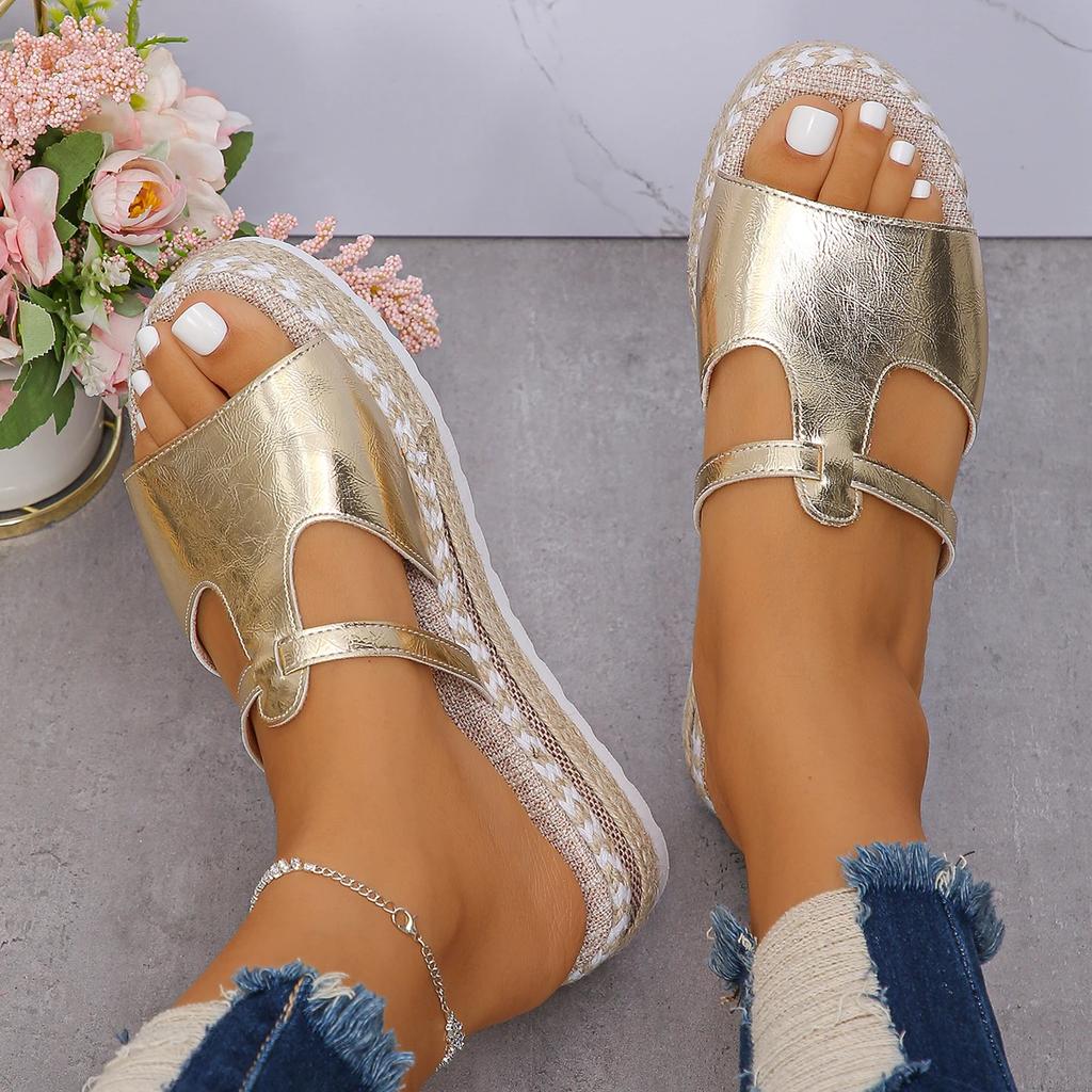 Fashionable Wedge Fish Mouth Women's Sandals Casual Large Size Hemp Rope Bottom Platform Thick Soled Women's Sandals