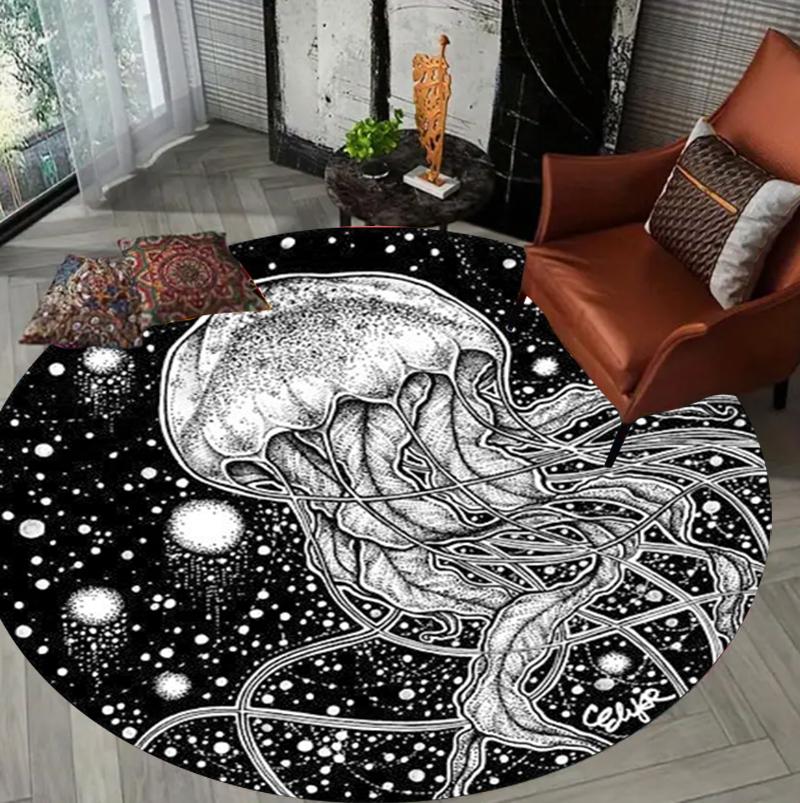 

Octopus Pattern Round Rug Illustrated Style Realistic Sea Creature Design Soft Non-Slip Circle Carpet for Living Room Bedroom 80cm x 80cm