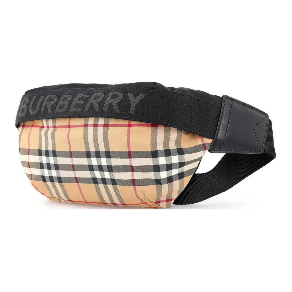 Burberry Checked Monogram Print Calfskin and Polyamide Shoulder Crossbody Waist Bag Medium Size Unisex Beige