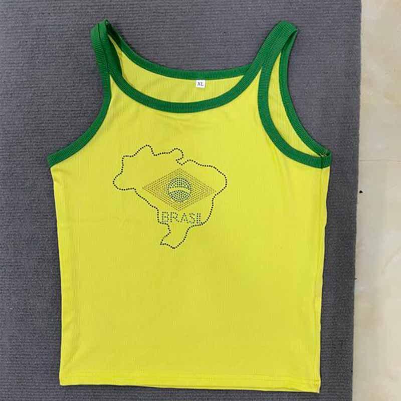 

European and American women s summer hot girl fashion slim shoulder strap small vest letter hot stamping top XL жёлтый