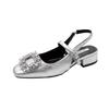 Spring 2025 new temperament versatile Mary Jane shoes French high-end thick heel high heel square head rhinestone sandals women