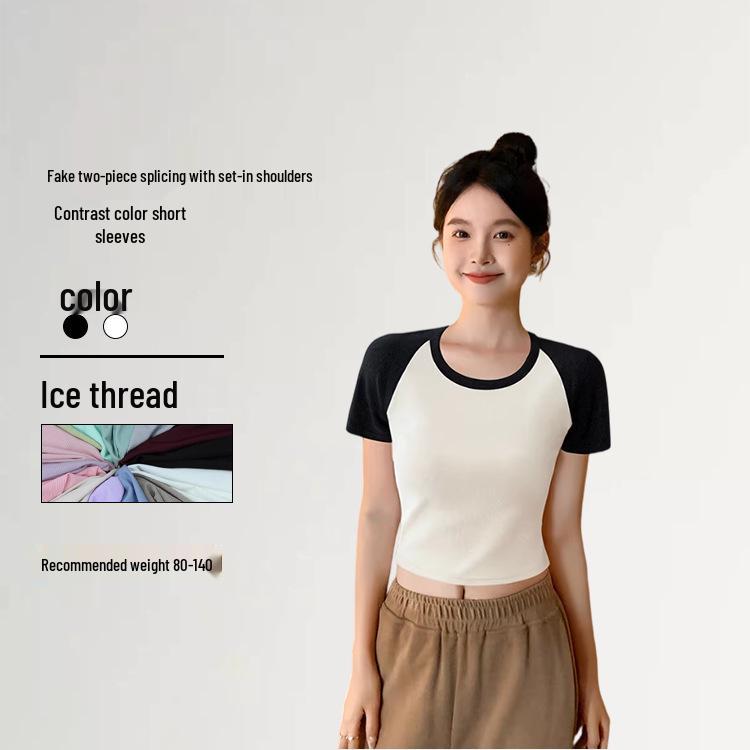 

Summer Style Ribbed Black & White Contrast Slim-Fit Short-Sleeve Tee M білий