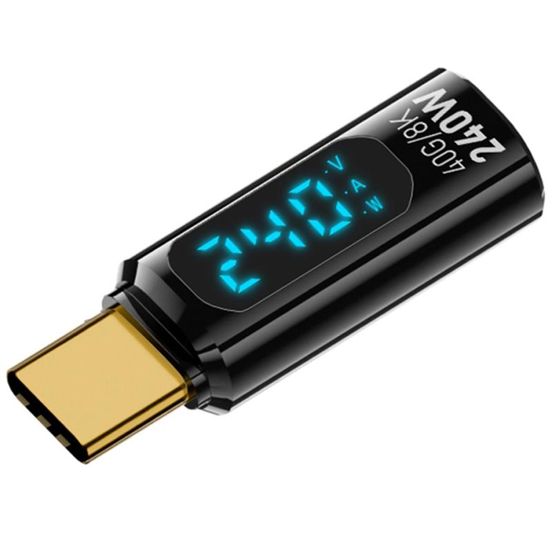 

Адаптер Type-C (тато) до Type-C (мама) 240 Вт з цифровим дисплеєм для заряджання, передачі даних та відео As Shown A