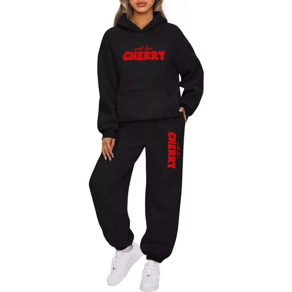 2026 Cross-Border European and American Women's Casual Drop Shoulder Hoodie and Demon Nuns Sweatshirt Set