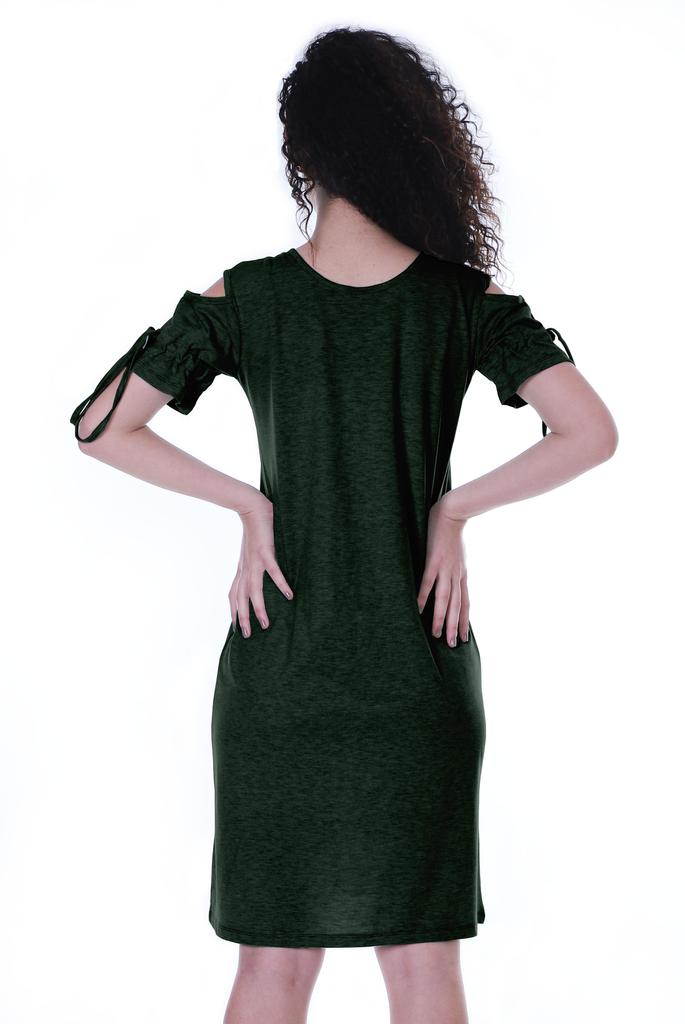 Moomaya Cold Shoulder T-shirt Dress Round Neck Casual Knee Length Summer Dresses For