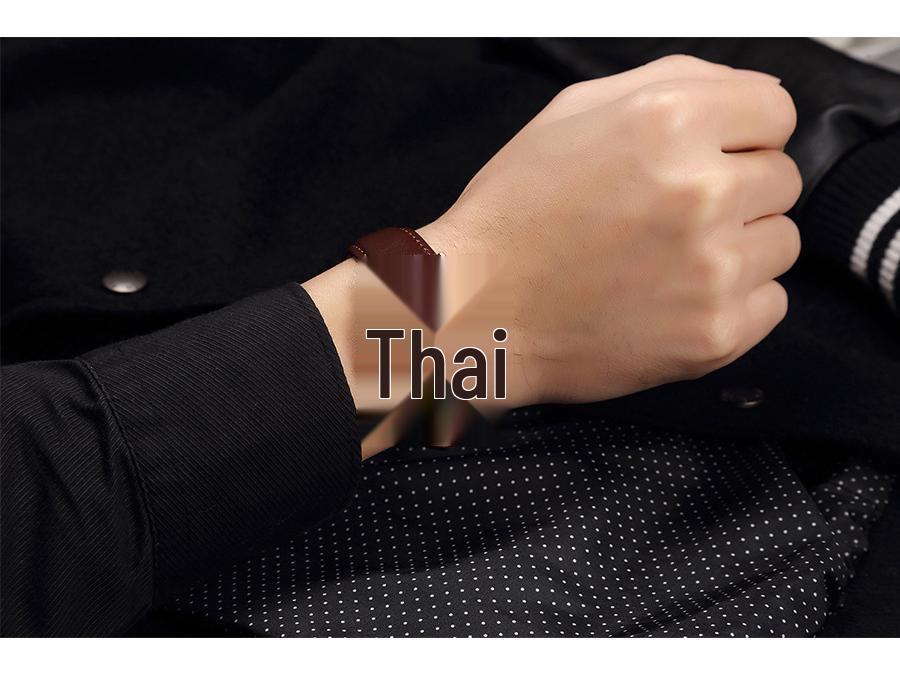 Herren Dünne Wasserdichte Quarzuhr, Europäische & Amerikanische Mode, Lässiges Lederarmband