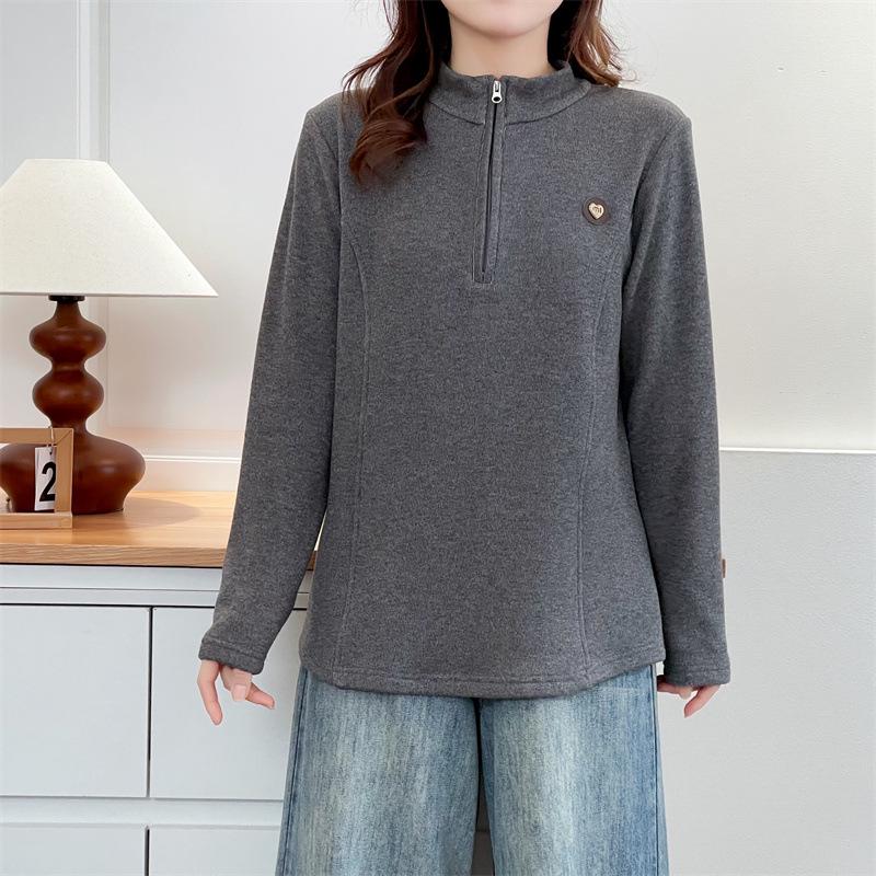 

2025 Autumn/Winter Plus Size Velvet Stand Collar Long Sleeve Base Layer Top for Women - Slimming & Thickened for Chubby Girls XL