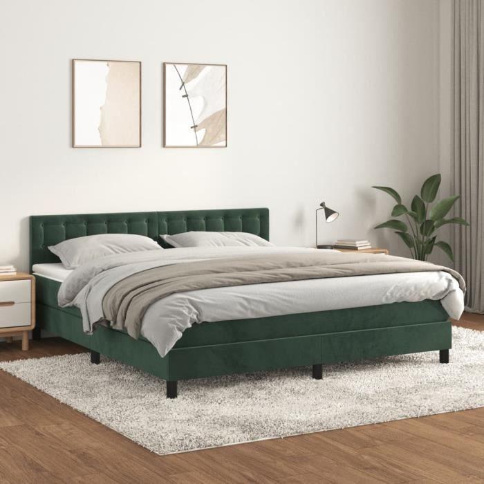 3141554 vidaXL Lit à sommier tapissier et matelas Vert foncé 160x200cm Velours