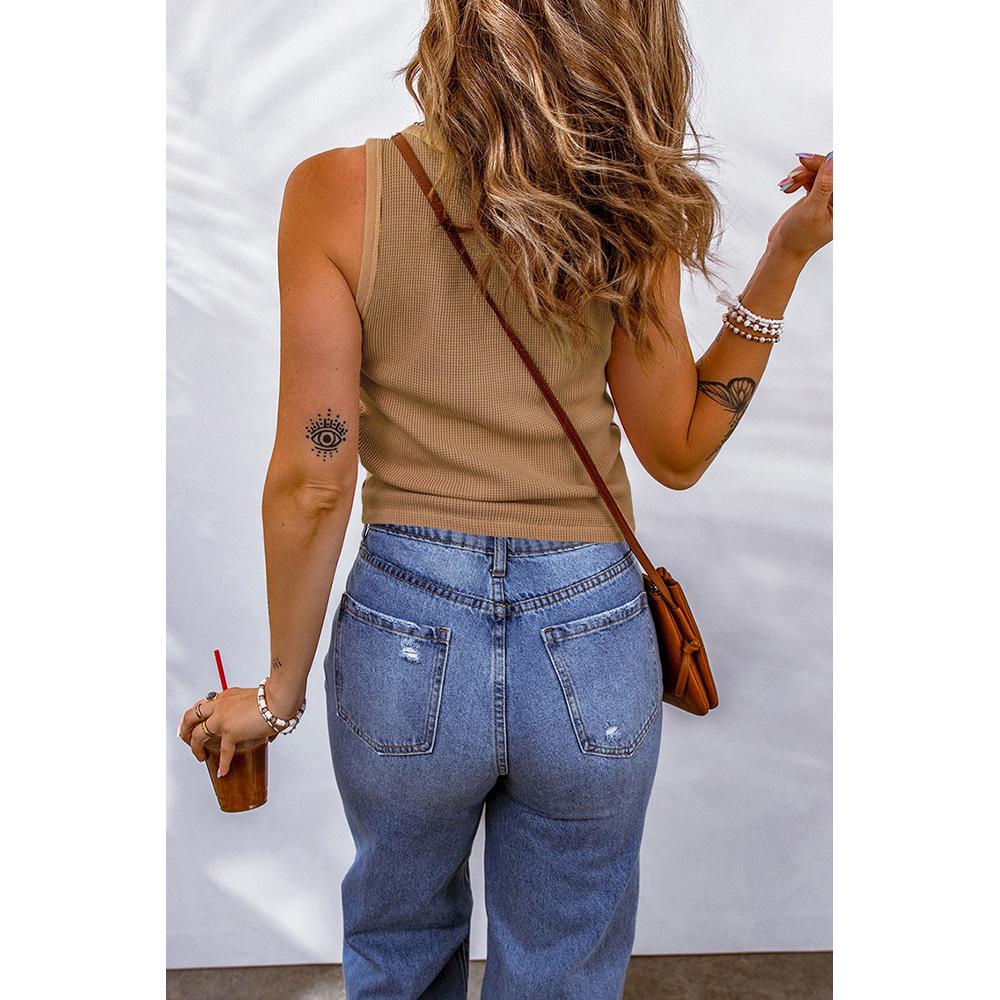 2023 Women's Spring & Autumn Vest: Comfortable Casual Solid Color U-Neck T-Shirt