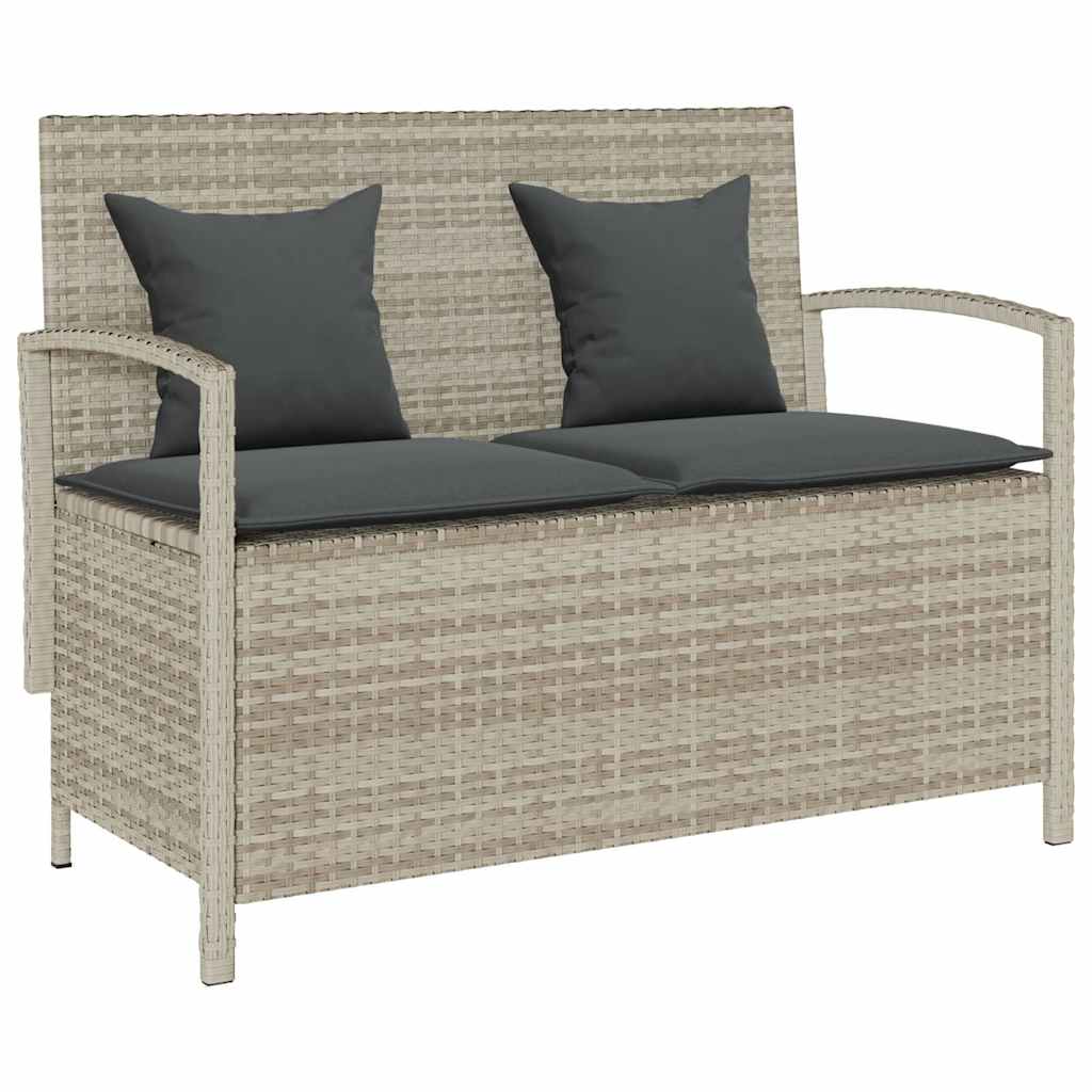 Garden Bench with Storage Space and Cushions Light Grey Poly Rattan