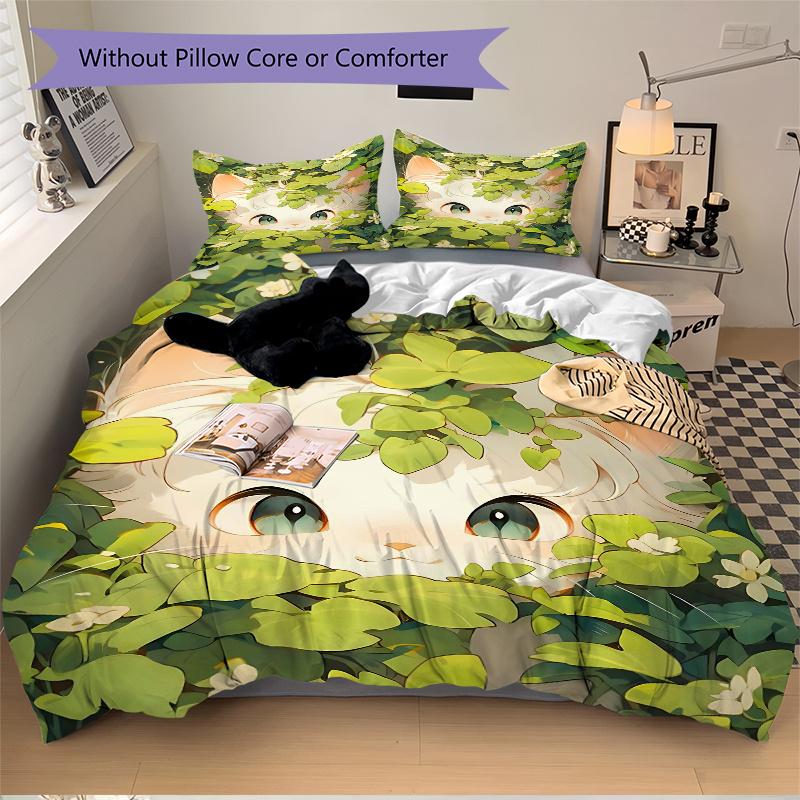 3pcs Appealing Cat Print Cover Set Ultra Soft, Breathable, and Comfortable Bedding with Stylish Design for Bedroom and Guest Room Decor 1 Cover a