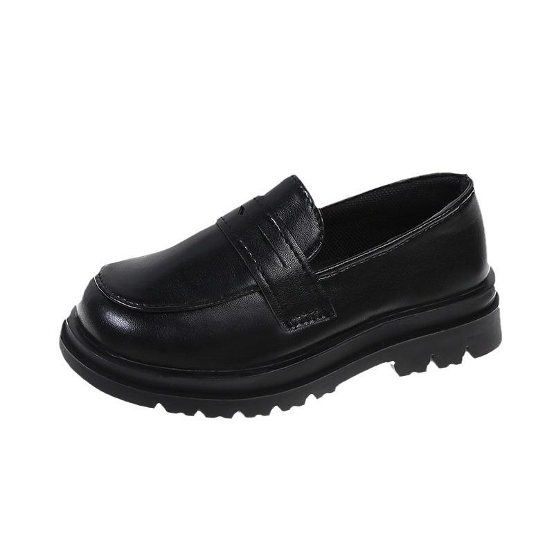 Sapatos de couro infantil primavera e outono meninos retrô preto único sapatos estilo britânico feminino tesouro sapatos de ervilhas de sola macia crianças de meia-idade