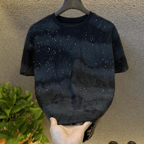 Men Stylish Shabby T-Shirt Loose Fit Casual Tee Sparkling Summer Tee Shirt for Party Holiday Street Wear