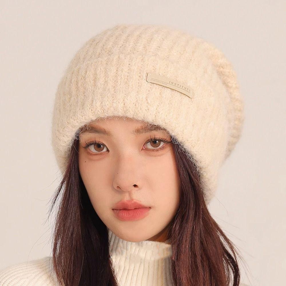 Thickened Beanies Hat Korean Style Pullover Hat Letter Chic Knitted Hat Outdoor
