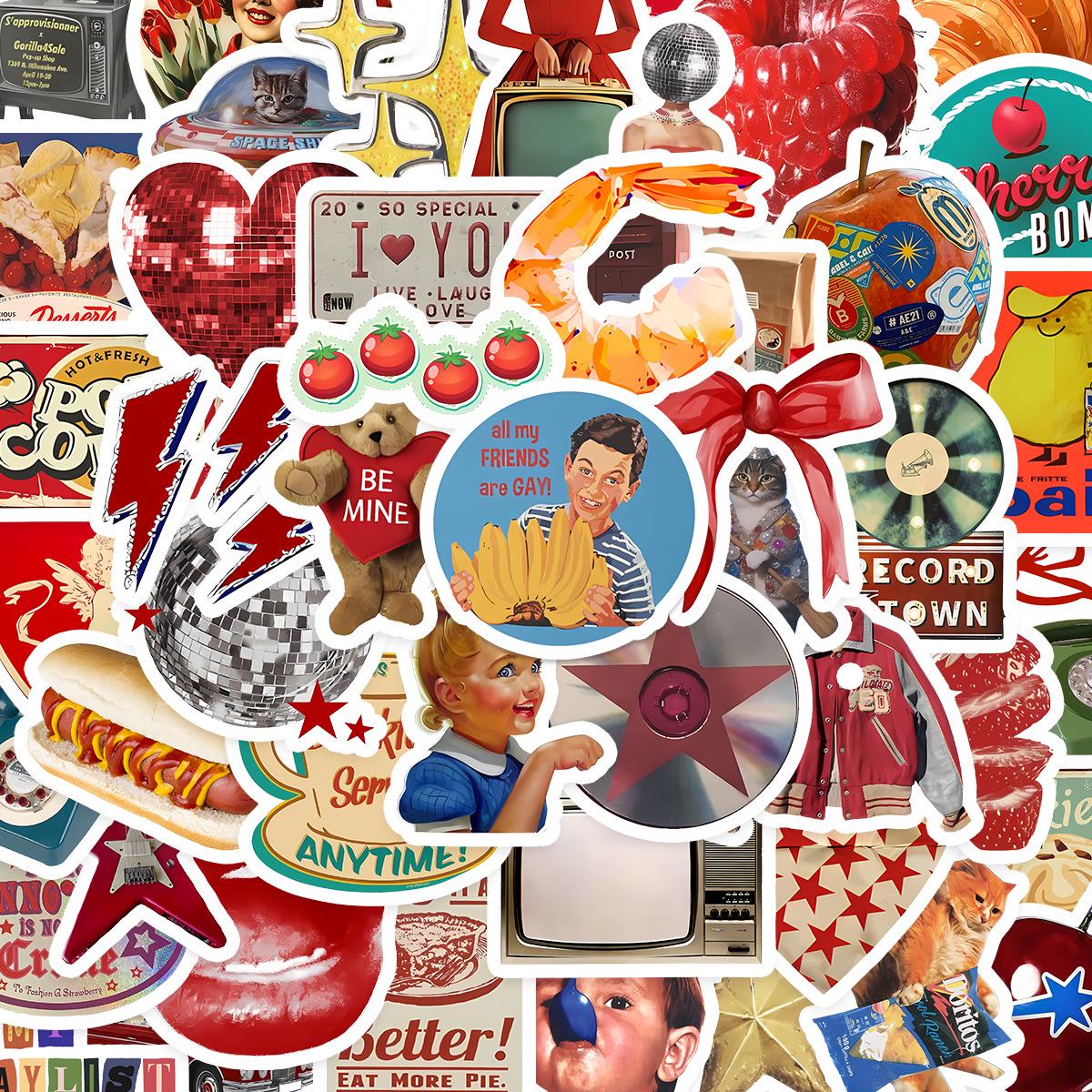 50 Retro Pop Art Style Creative Stickers: Waterproof Journal and Notebook Decoration. No
