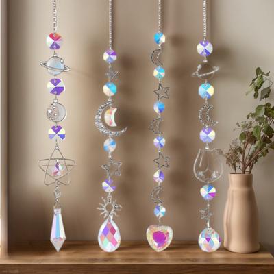 Stars Moon Sun Catcher Hanging Planets Ornament Prismatic Sun Catcher Rainbow Maker for Outdoor Garden Home Wall Decoration
