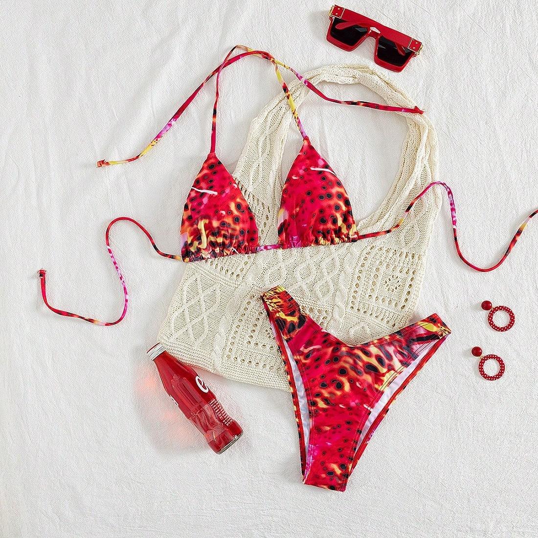Gradually change leopard print bikini swimsuit women s three-piece set European and American sexy bikini swimsuit S