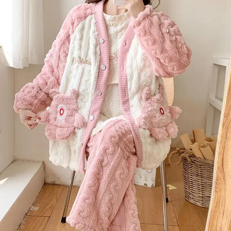 Winter Thickened Maternity Pajamas, Coral Velvet Pajamas, Women's Thickened Warm Home Clothes, Women's Home Clothes