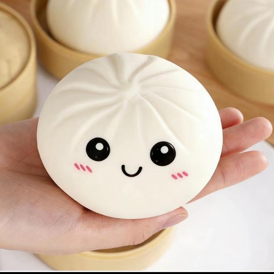 New White Baozi Dumpling Squishes Stress Balls Fidget Sensory Toy Simulation Food Squishies Bun With Steamer Dough Ball Toys