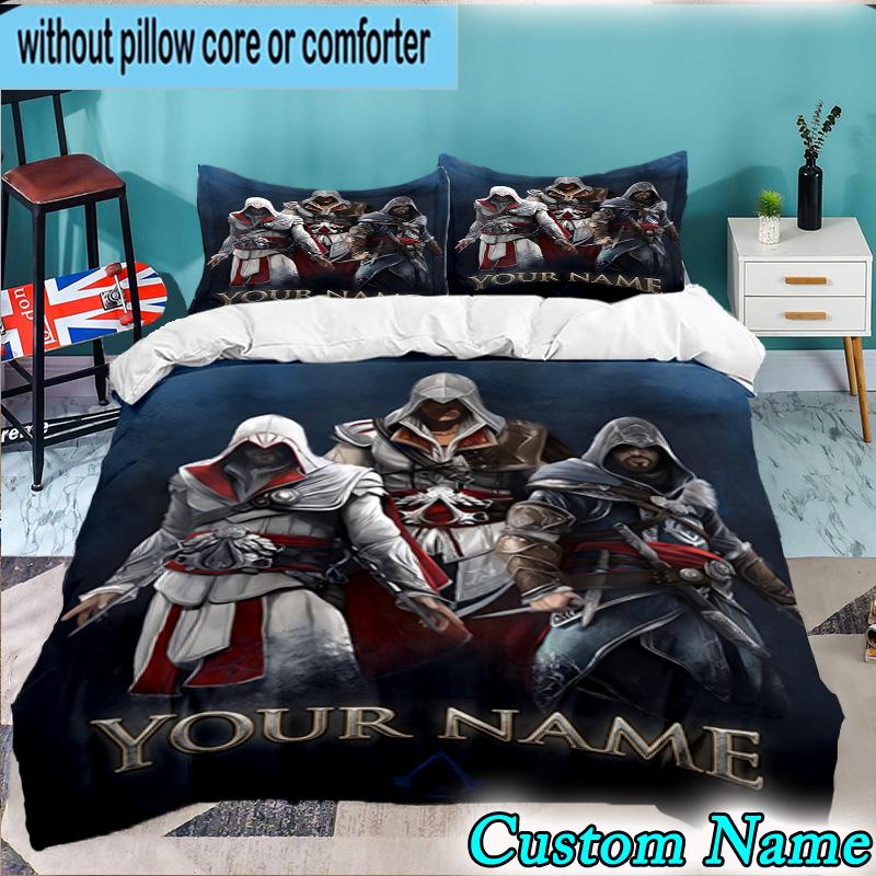 Custom Name Assassin Game 3PCS Bedding Set For Bedroom Dormitory,Including 1pc Duvet Cover And 2pcs Pillowcases Large size Fan gift