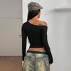 Europäischer Stil Damen Asymmetrisches Off-Shoulder Lochstickerei Cropped Pullover Top - Herbst Neuankunft