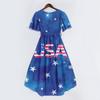 Women's Fashionable Casual V-neck Short-sleeved Independence Day Printed Dress