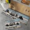 Happy Camper Theme Kitchen Mat Polyester Non-Slip Rugs With Fade Carpet Resistant Rectangular Wood Grain Camping Decor Mat
