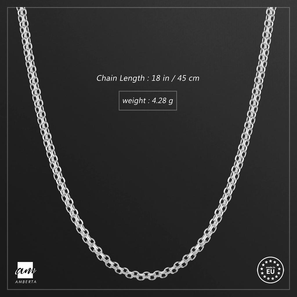 Amberta Sterling Silver 925 Bismarck Chain Necklace, 2.2mm width, 45-60cm length (45cm)