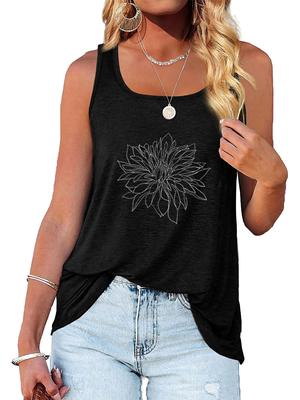 Women Fashion Floral Printed Tank Top Summer Casual O Neck Sleeveless Shirt