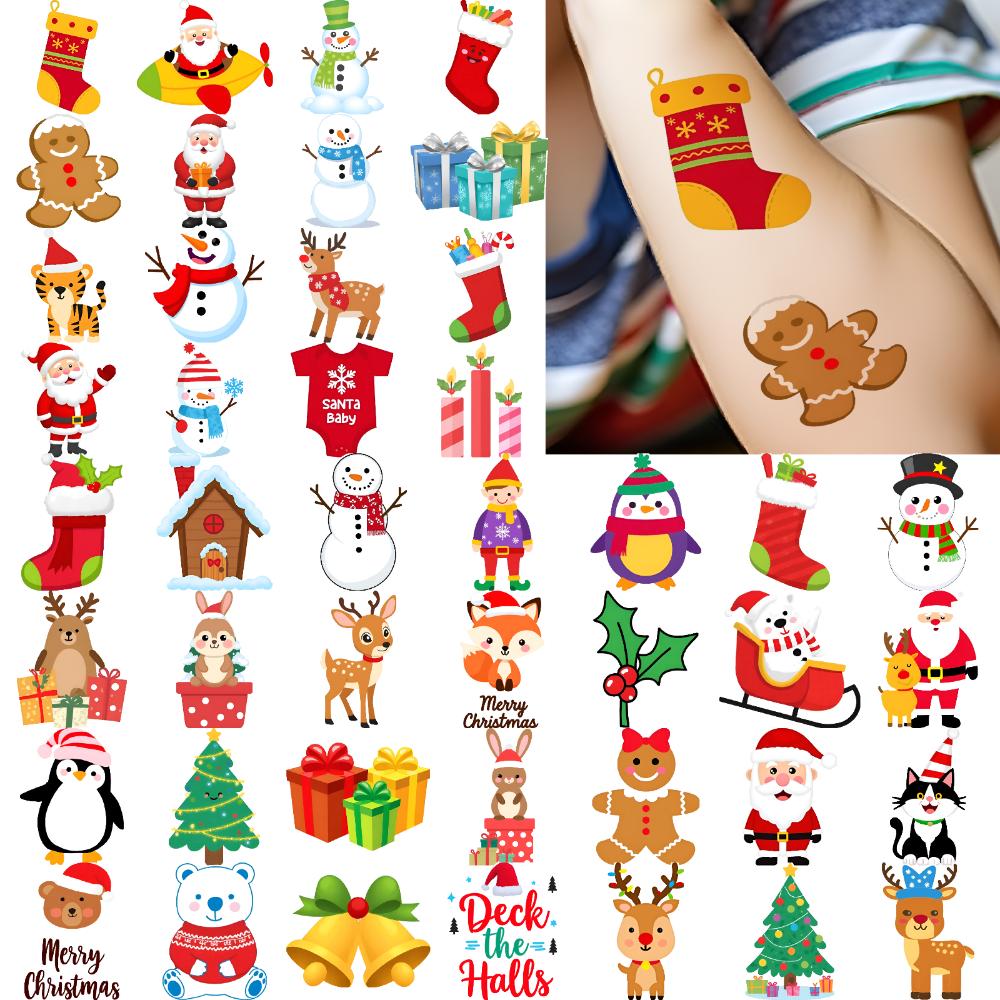 63pcs Temporary Tattoo Bells Temporary Tattoo Stickers Gifts Holly Waterproof Long-lasting Body Stickers Candy Canes For