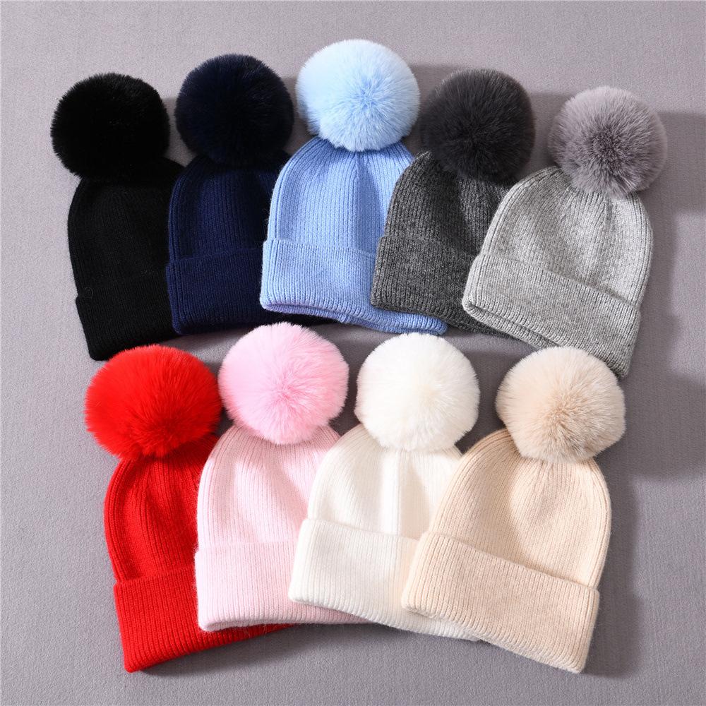 Children's hats rabbit velvet classic striped knitted hats autumn and winter soft cute outdoor wool hats keep warm