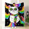 Psychedelic Cat with Alien Glasses Patterned Flannel Blanket Perfect for the Bedroom Living Room, Sofa, or a Little Nap